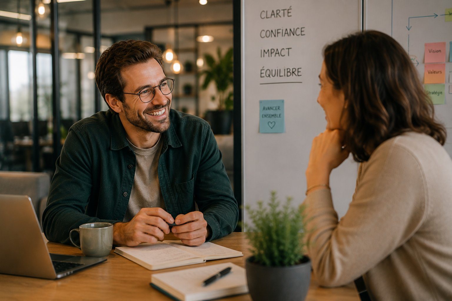 Séance de coaching individuel entre une dirigeante et sa coach