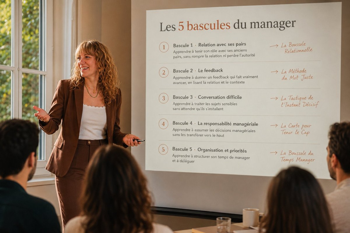 Marie Bras animant une formation : Les 5 bascules du manager